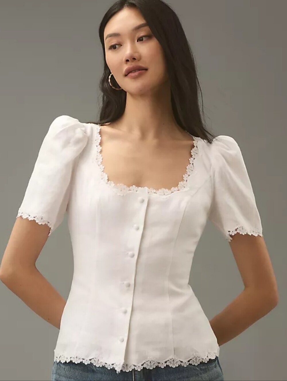 Ren Faire white lace Crochet blouse Small Boho Coquette Feminine Cottagecore - Picture 2 of 16